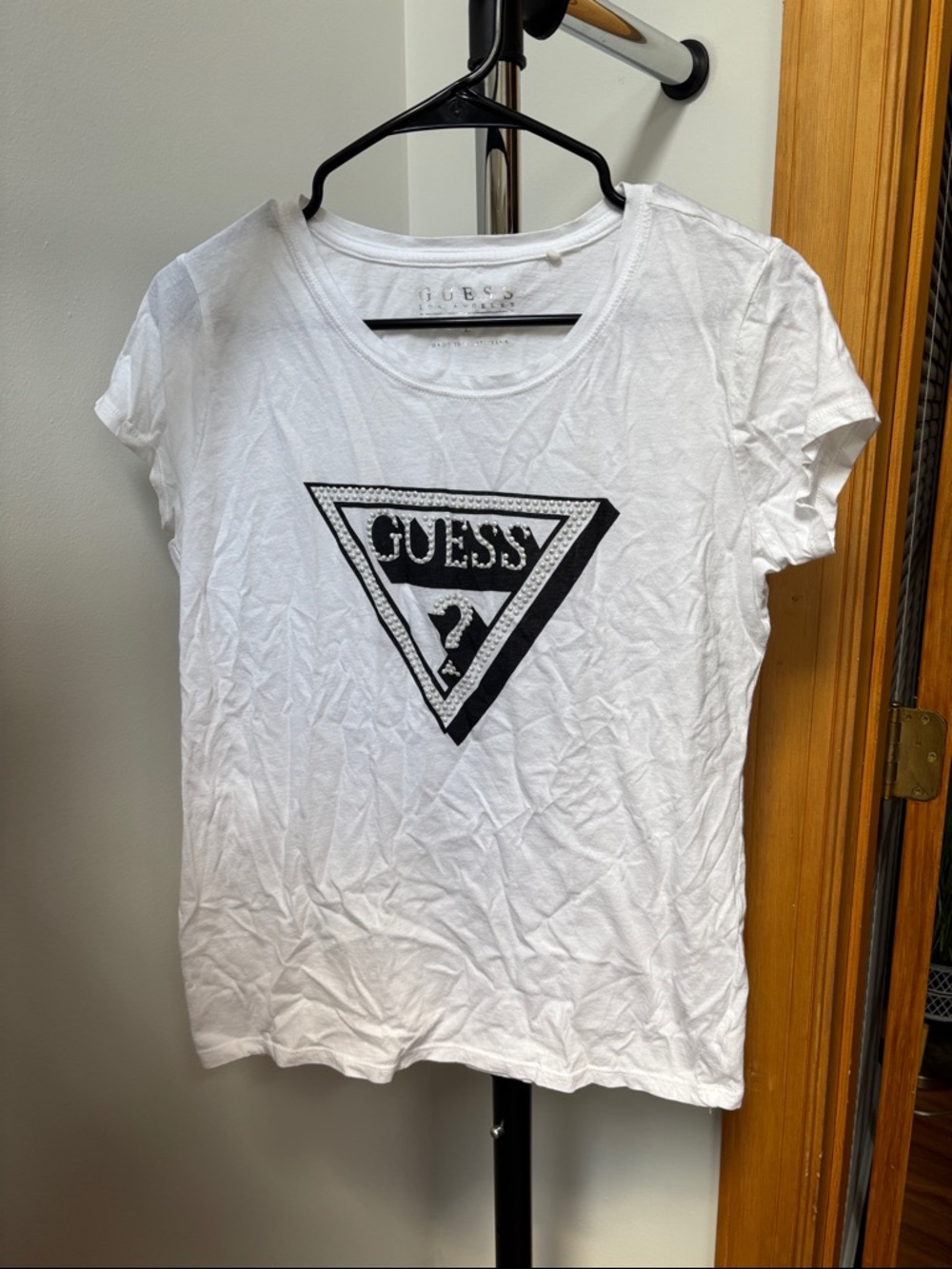 Vintage Guess White Tee with Black Triangle Logo